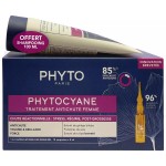 Набор, Phyto (Фито) арт. PH5002021P4 Фитоциан для женщин - сыворотка против реакционного выпадения волос 12 ампул по 5 мл + шампунь укрепляющий 100 мл